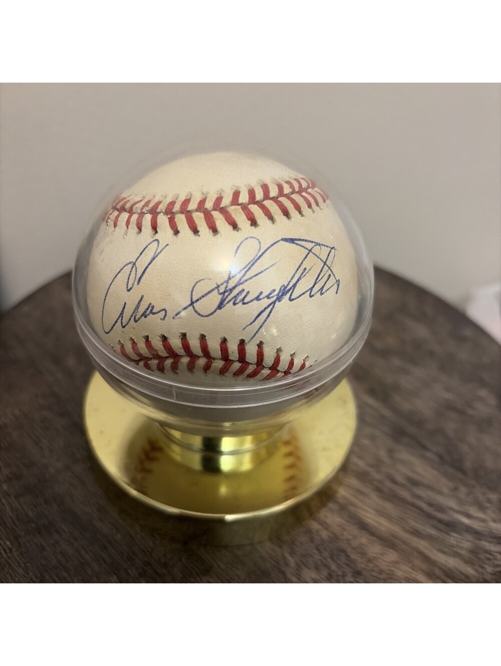 Enos Slaughter signed autographed William White National League baseball w/case